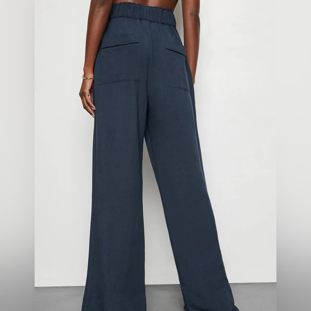 G. Label by Goop Seaside Wide Leg Viscose Linen Navy Office Wedding Resort Pant - Picture 6 of 16